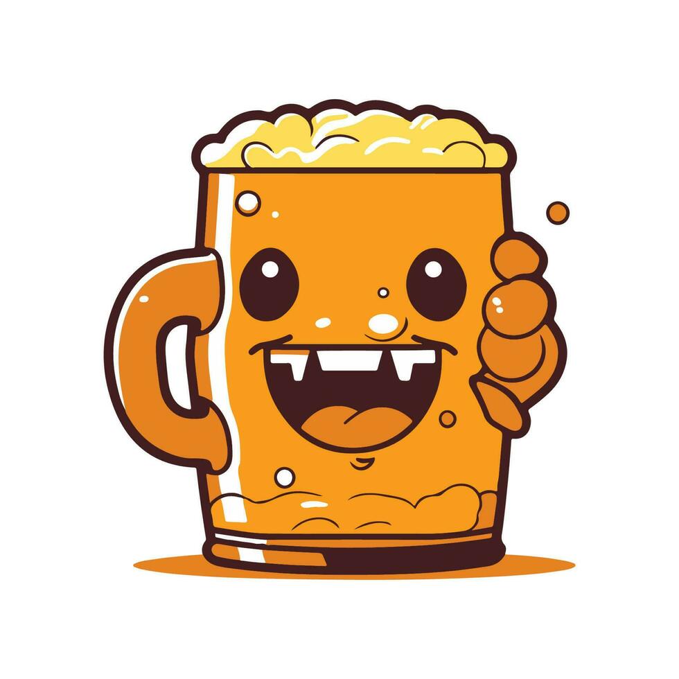 Bière mascotte animation dans plat couleurs avec minimal lignes vecteur