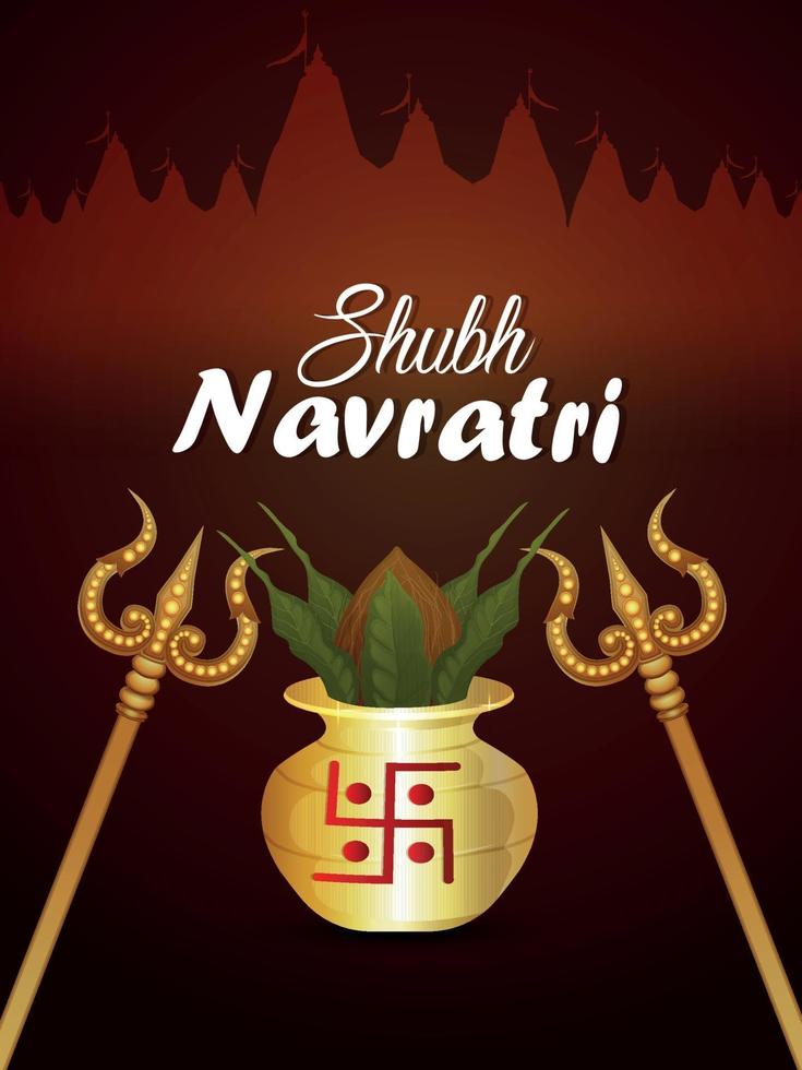 shubh navratri kalash réaliste et trishul doré vecteur