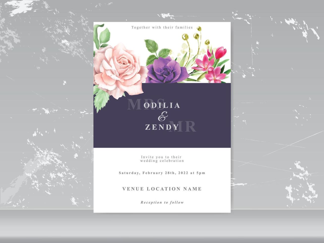 carte d'invitation de mariage définie belle aquarelle florale vecteur