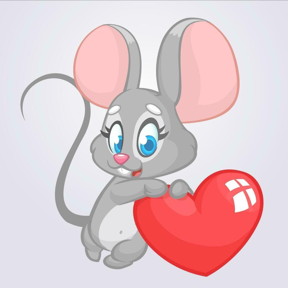 dessin animé mignonne Souris en portant une l'amour cœur. vecteur illustration pour st valentines journée. isolé