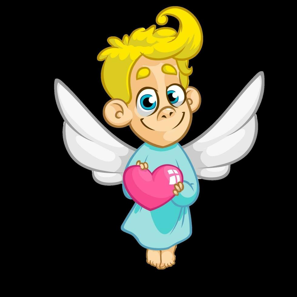 illustration de une bébé Cupidon étreindre une cœur. dessin animé illustration de Cupidon personnage pour st la Saint-Valentin journée isolé sur blanc vecteur