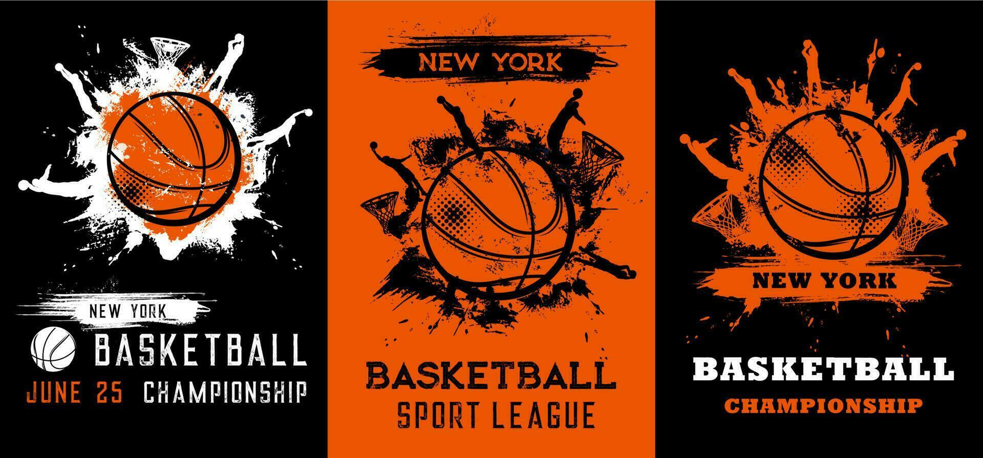 basketball championnat grunge affiches, prospectus vecteur