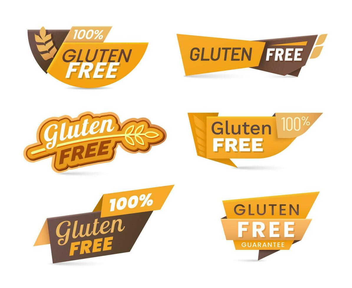gluten gratuit céréale nourriture Icônes, étiquettes et bannières vecteur