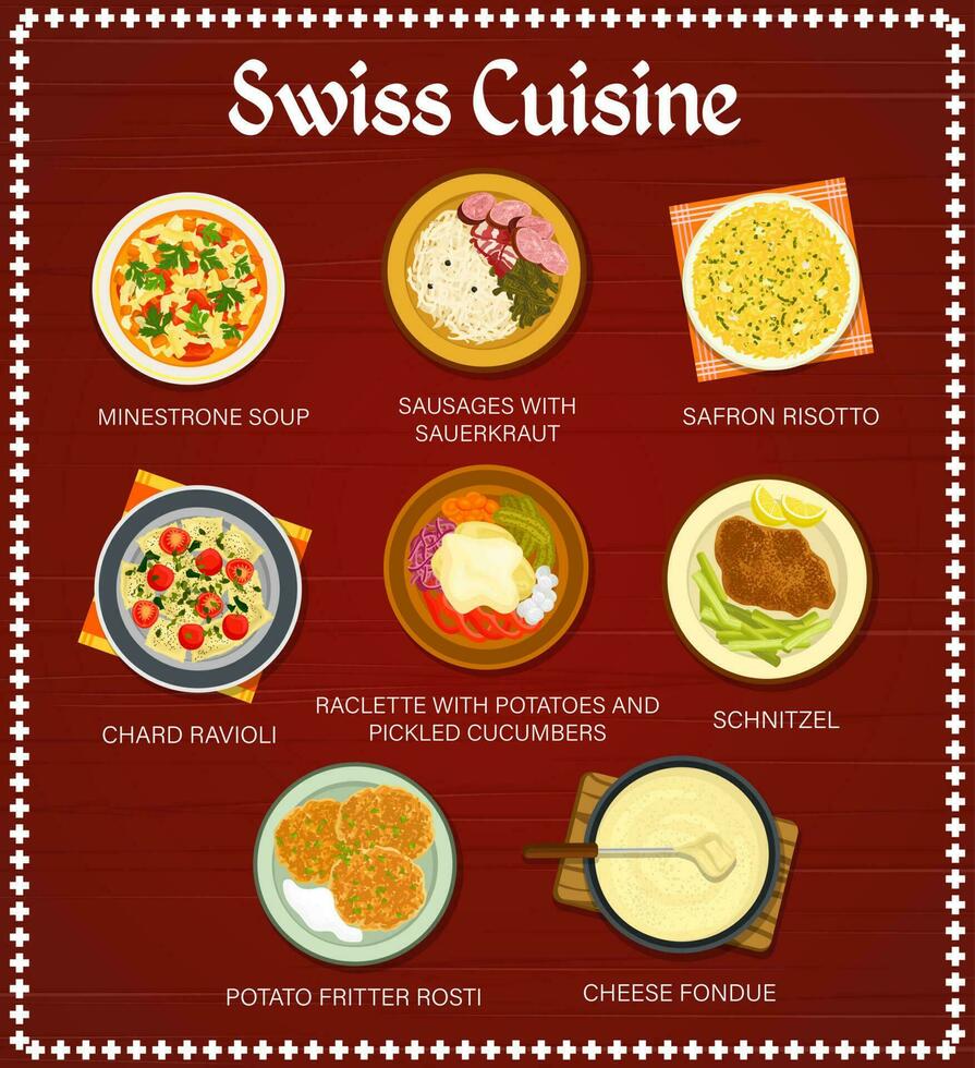 Suisse cuisine restaurant vaisselle menu vecteur page