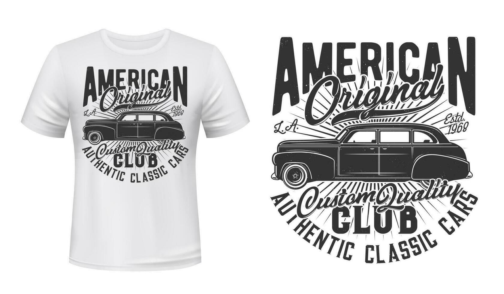 américain vieux voiture T-shirt impression vecteur maquette