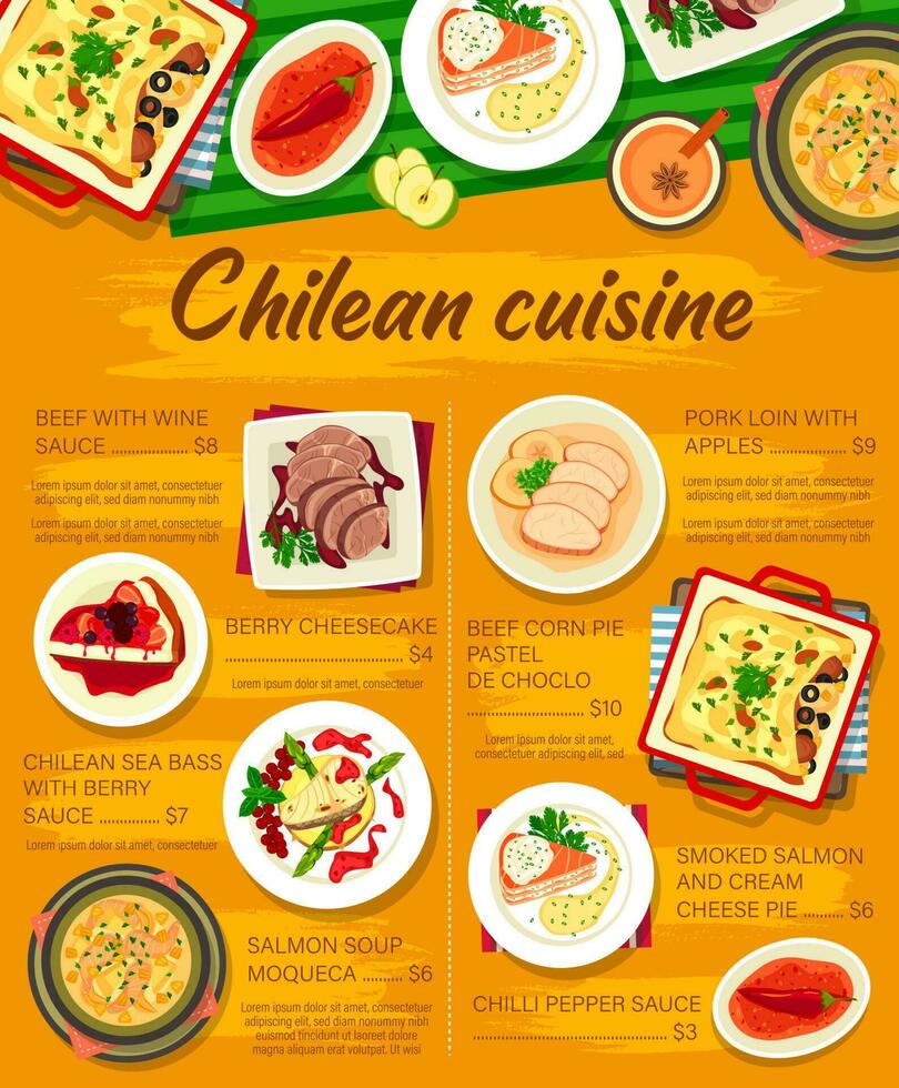 chilien cuisine nourriture menu, restaurant le déjeuner affiche vecteur