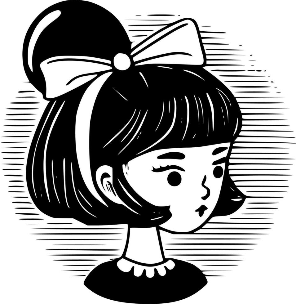 anniversaire fille - noir et blanc isolé icône - vecteur illustration