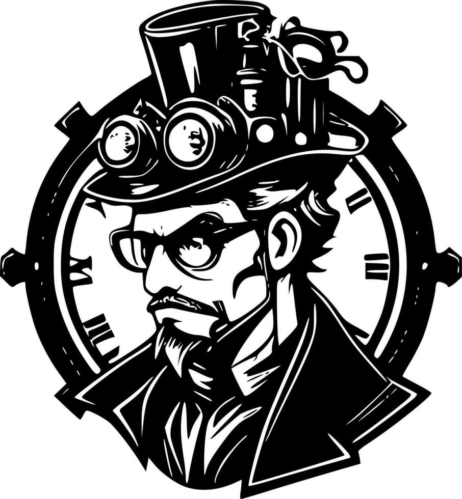 steampunk - noir et blanc isolé icône - vecteur illustration