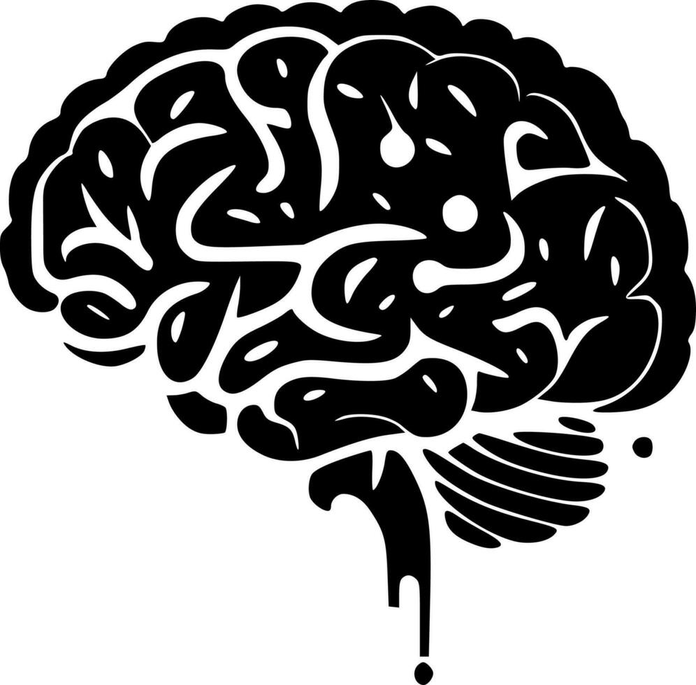 cerveau - noir et blanc isolé icône - vecteur illustration