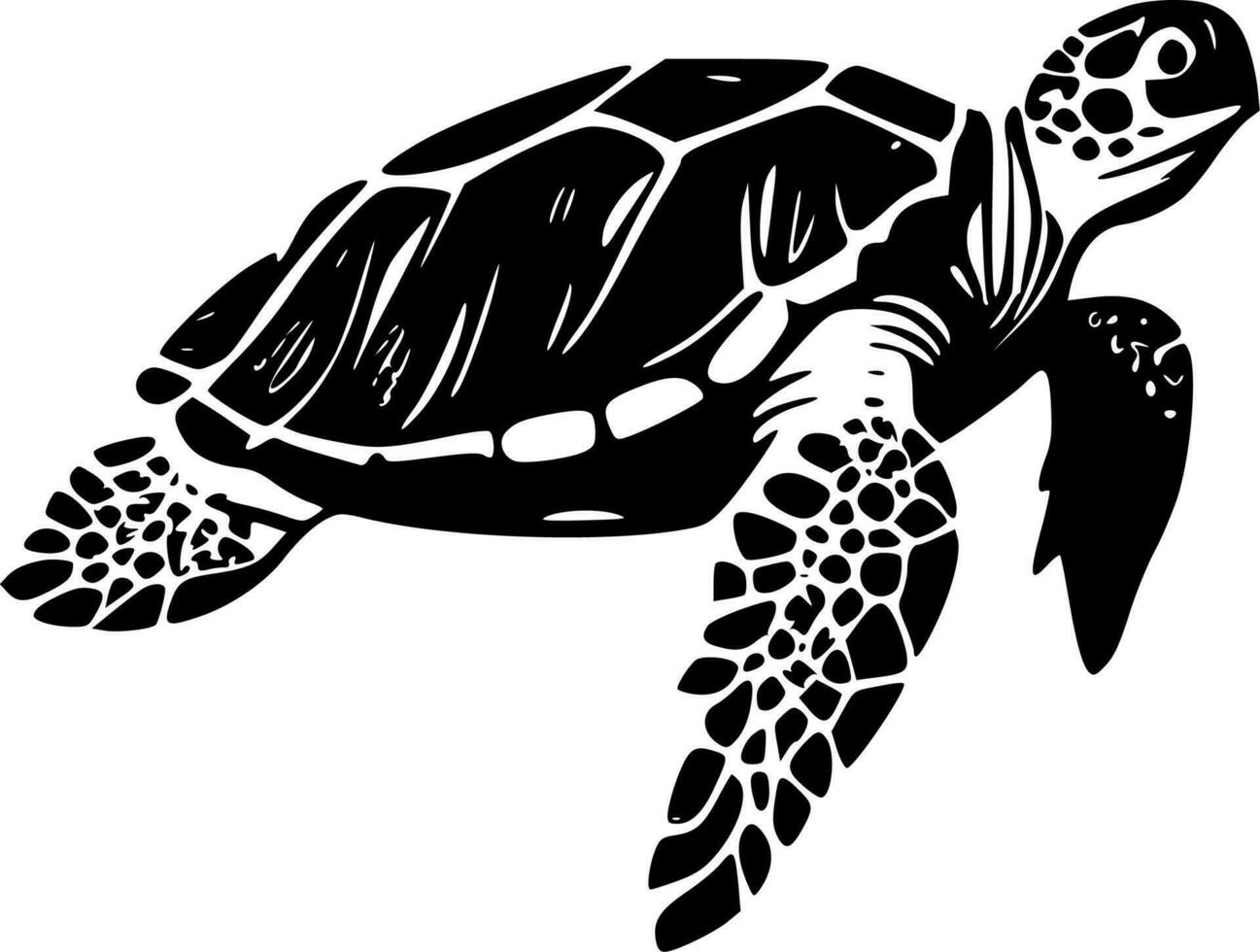 mer tortue - noir et blanc isolé icône - vecteur illustration