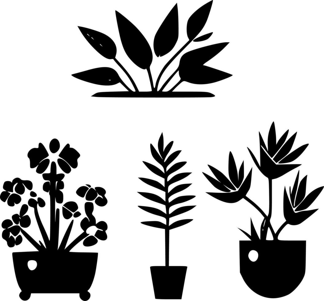 les plantes - noir et blanc isolé icône - vecteur illustration