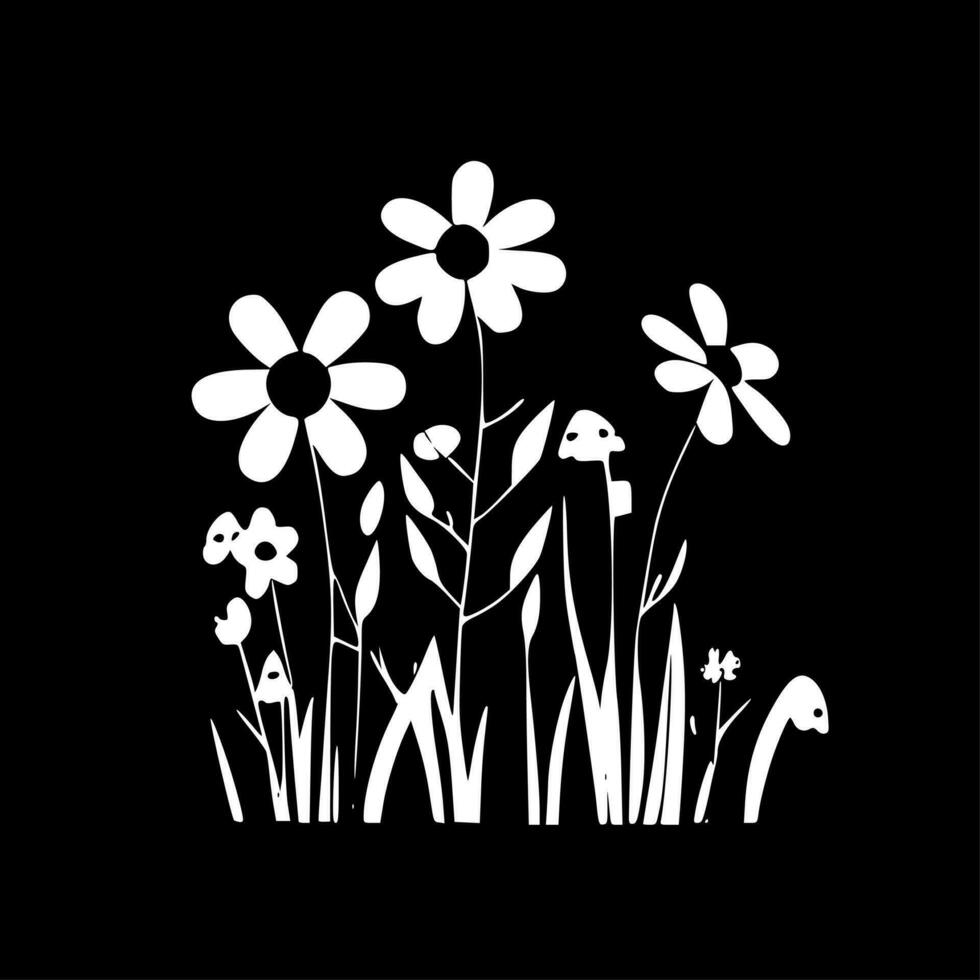 printemps fleurs - noir et blanc isolé icône - vecteur illustration