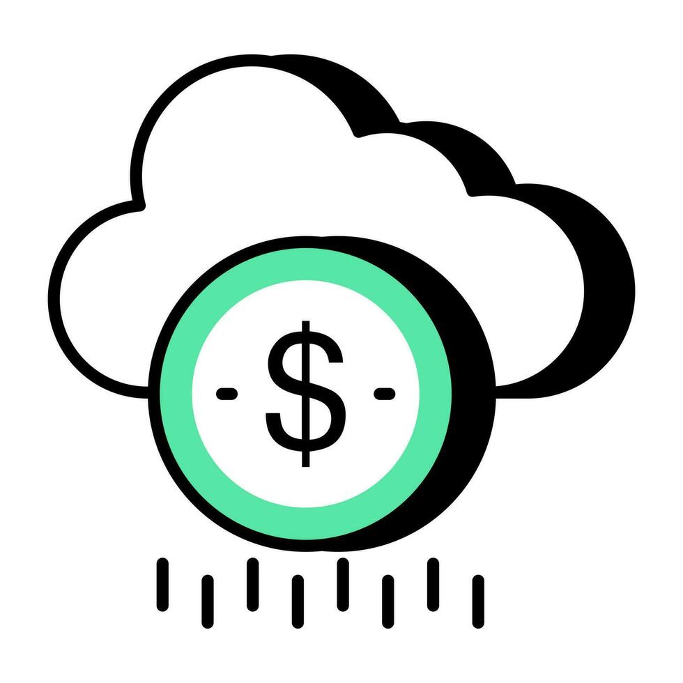 Pièce d'un dollar avec nuage symbolisant le concept d'argent en nuage vecteur