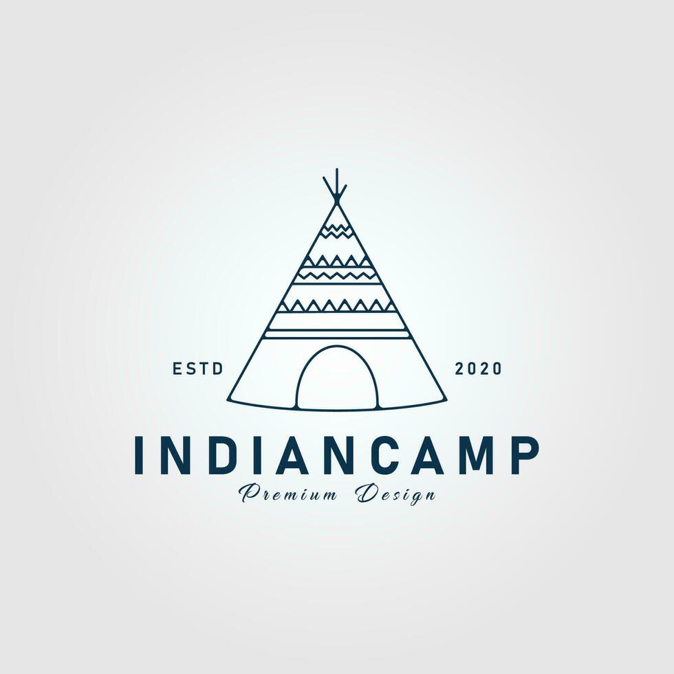 Indien camp ligne art logo tipis culture icône et symbole, vecteur illustration conception