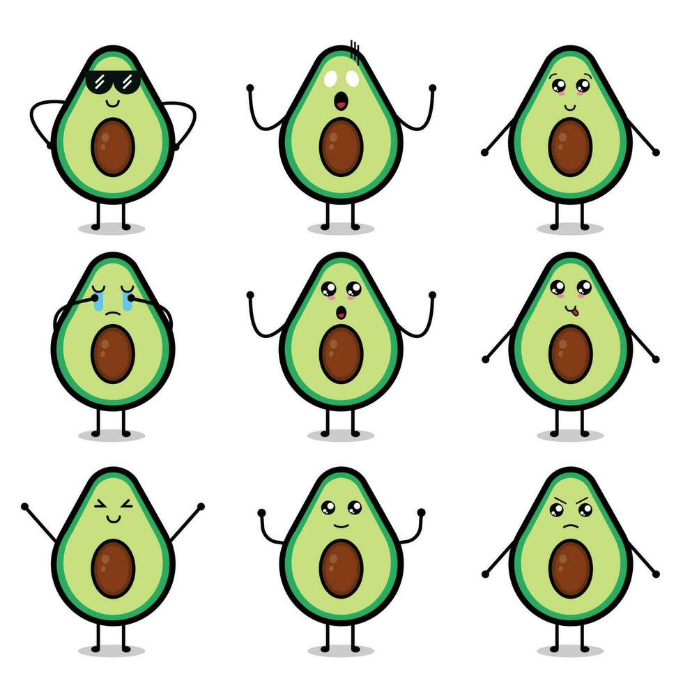 mignonne Avocat personnage mascotte avec différent expressions vecteur