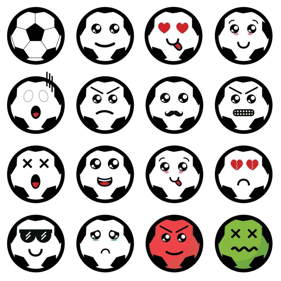 pack Football Balle mascotte avec avec divers expressions vecteur