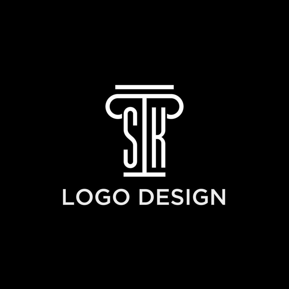 sk monogramme initiale logo avec pilier forme icône conception vecteur