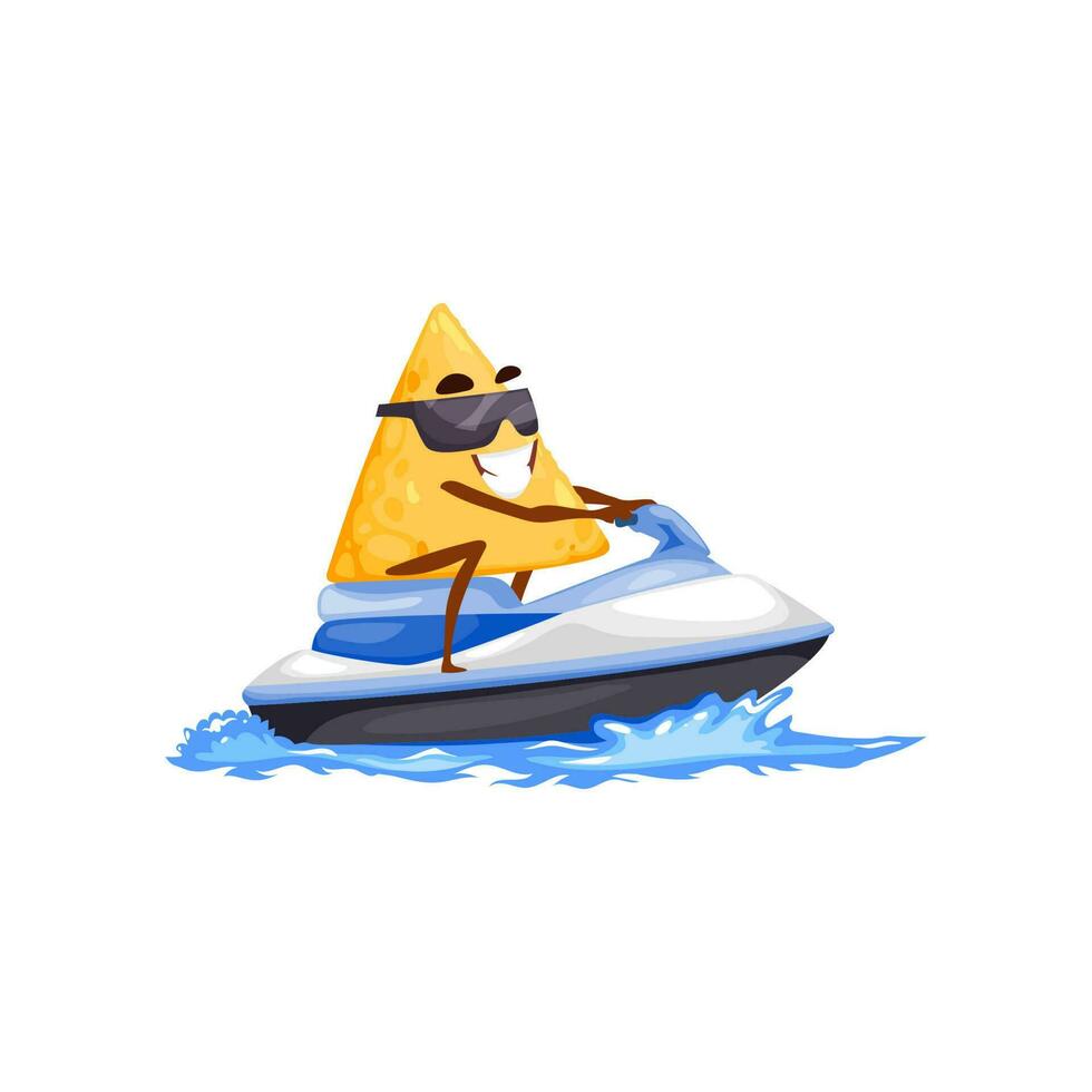 mignonne Nachos dans des lunettes sur l'eau jet ski moto vecteur