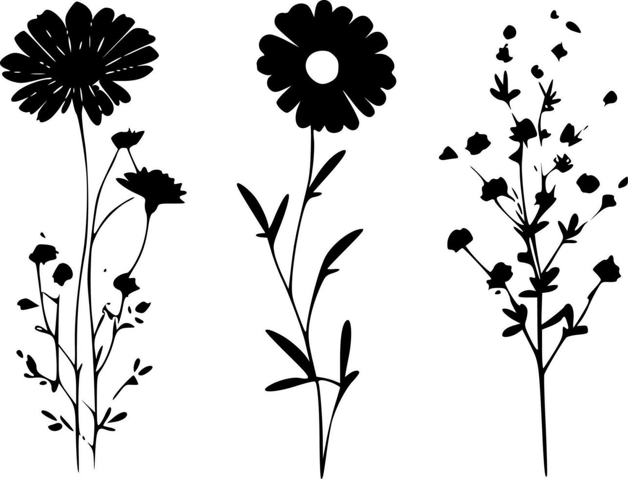 fleurs - noir et blanc isolé icône - vecteur illustration