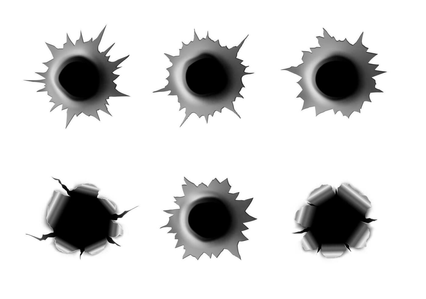 réaliste balle des trous, pistolet coups, métal des fissures vecteur