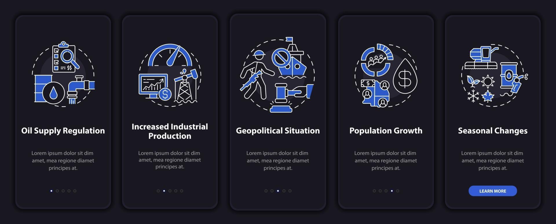 Écran de la page de l'application mobile d'intégration des facteurs de valeur pétrolière avec concepts vecteur