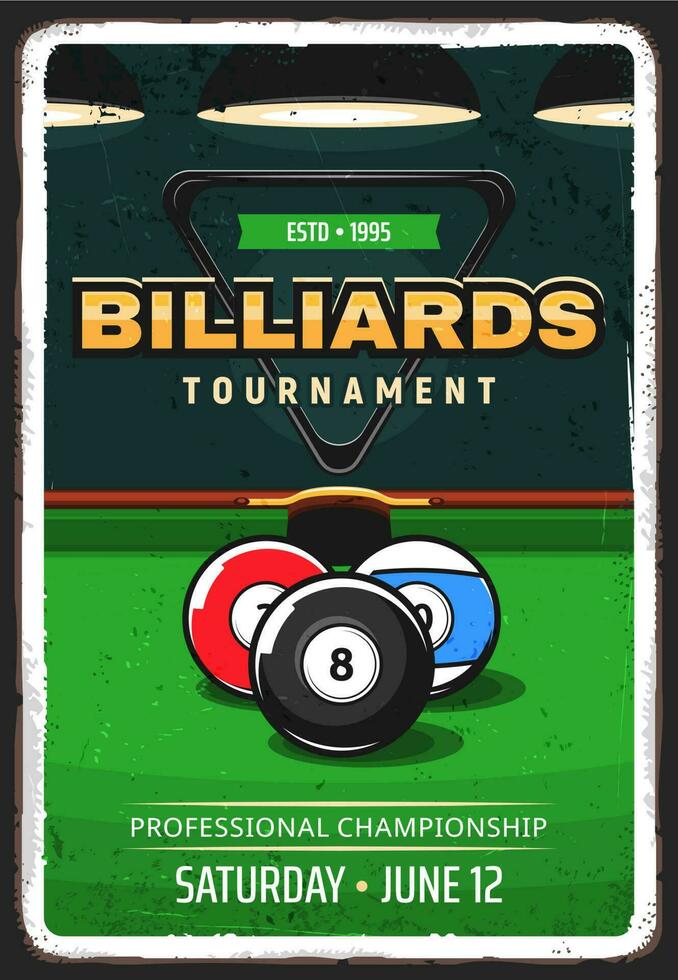 billard bassin tournoi rétro vecteur affiche