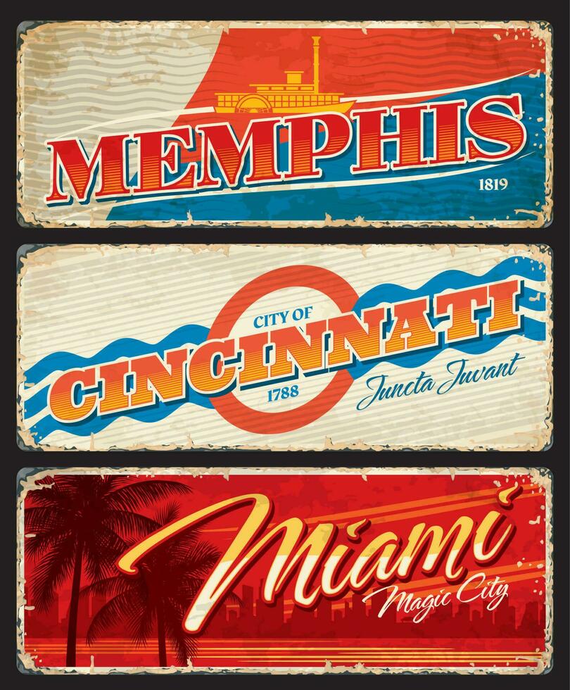 Memphis, cincinnati, Miami américain villes assiettes vecteur