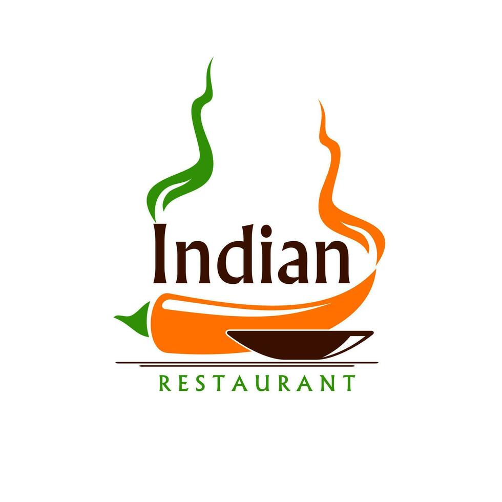 Indien restaurant icône, pimenter nourriture bol et Chili vecteur