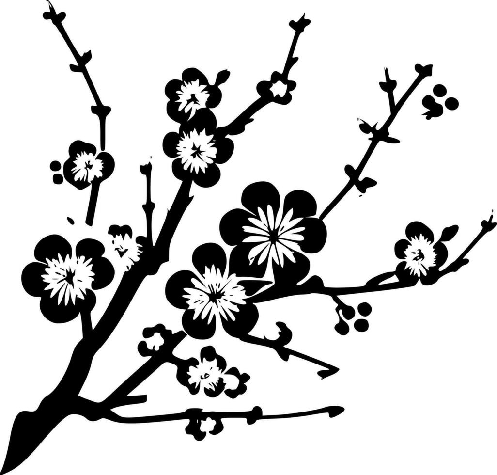Cerise fleur - noir et blanc isolé icône - vecteur illustration