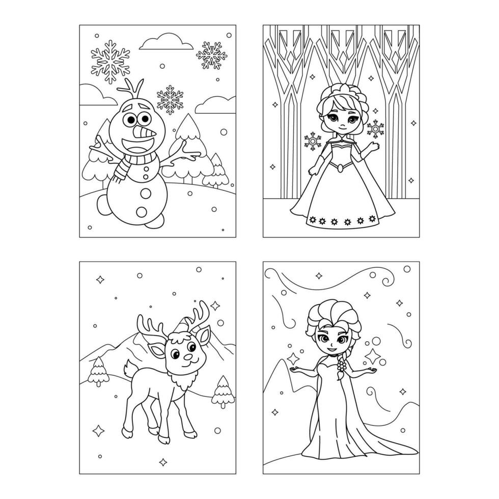 neige Princesse et copains coloration livre page collection vecteur