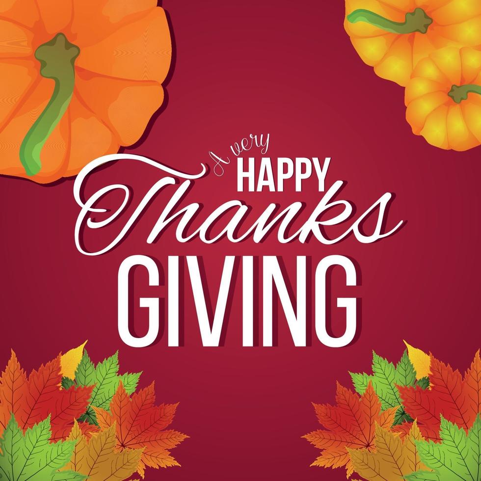 Carte de voeux joyeux thanksgiving célébration avec citrouille de vecteur et feuille d'automne