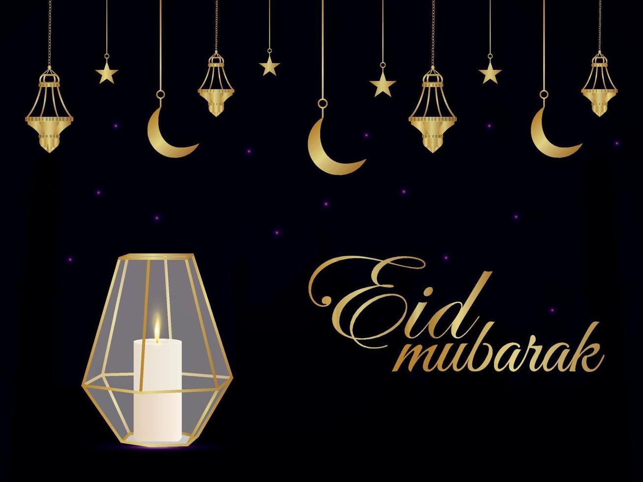 carte de voeux de célébration eid mubarak avec lanterne en cristal de vecteur or