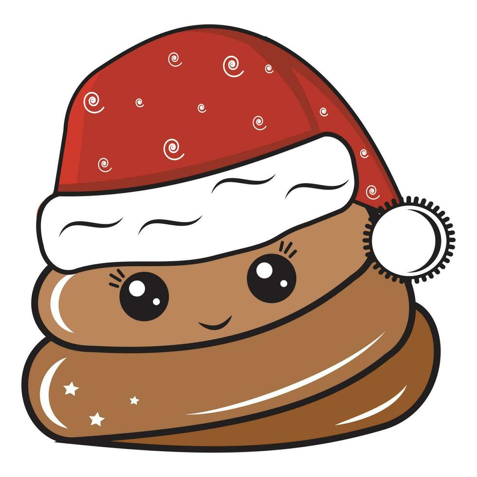 Noël smiley caca avec une rouge Père Noël claus chapeau, vecteur dessin animé sur une blanc Contexte.