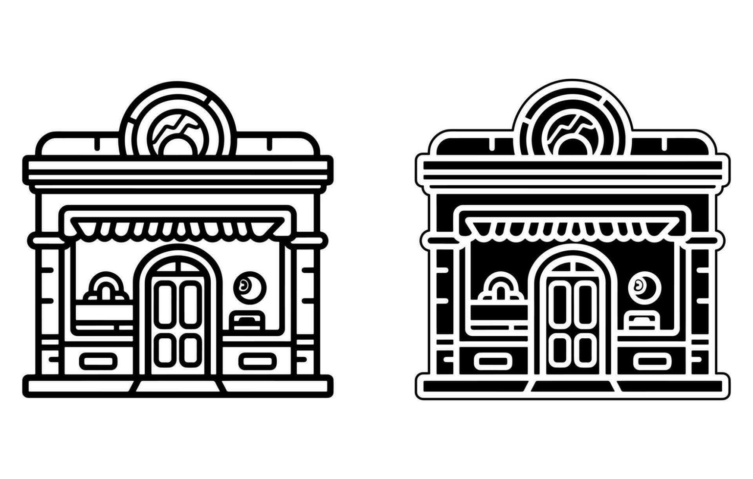 magasin bâtiment icône ensemble, en ligne boutique plat ligne icône ensemble. vecteur illustration inclus symboles. en ligne magasin icône vecteur.
