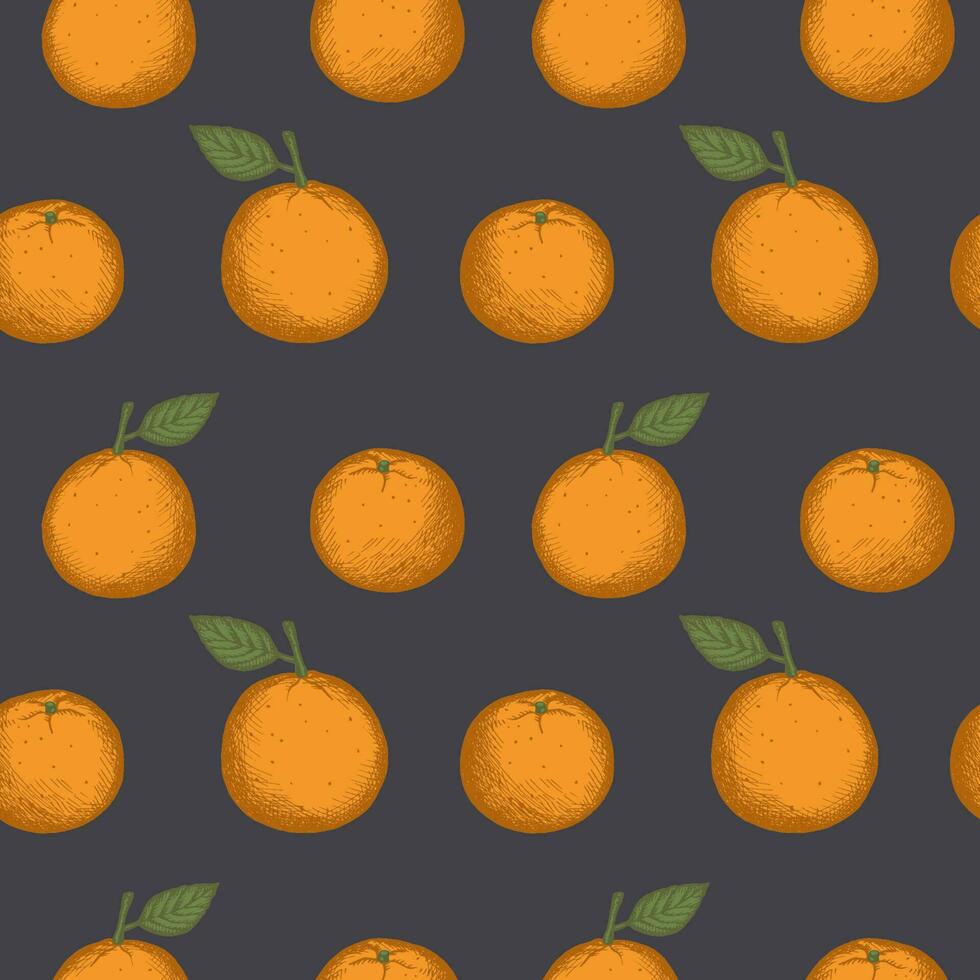 modèle avec mandarines. sans couture répéter modèle avec clémentines, agrumes plante. main tiré dans ancien style. coloré Contexte avec répétition, fruit motif. conception élément. vecteur illustration