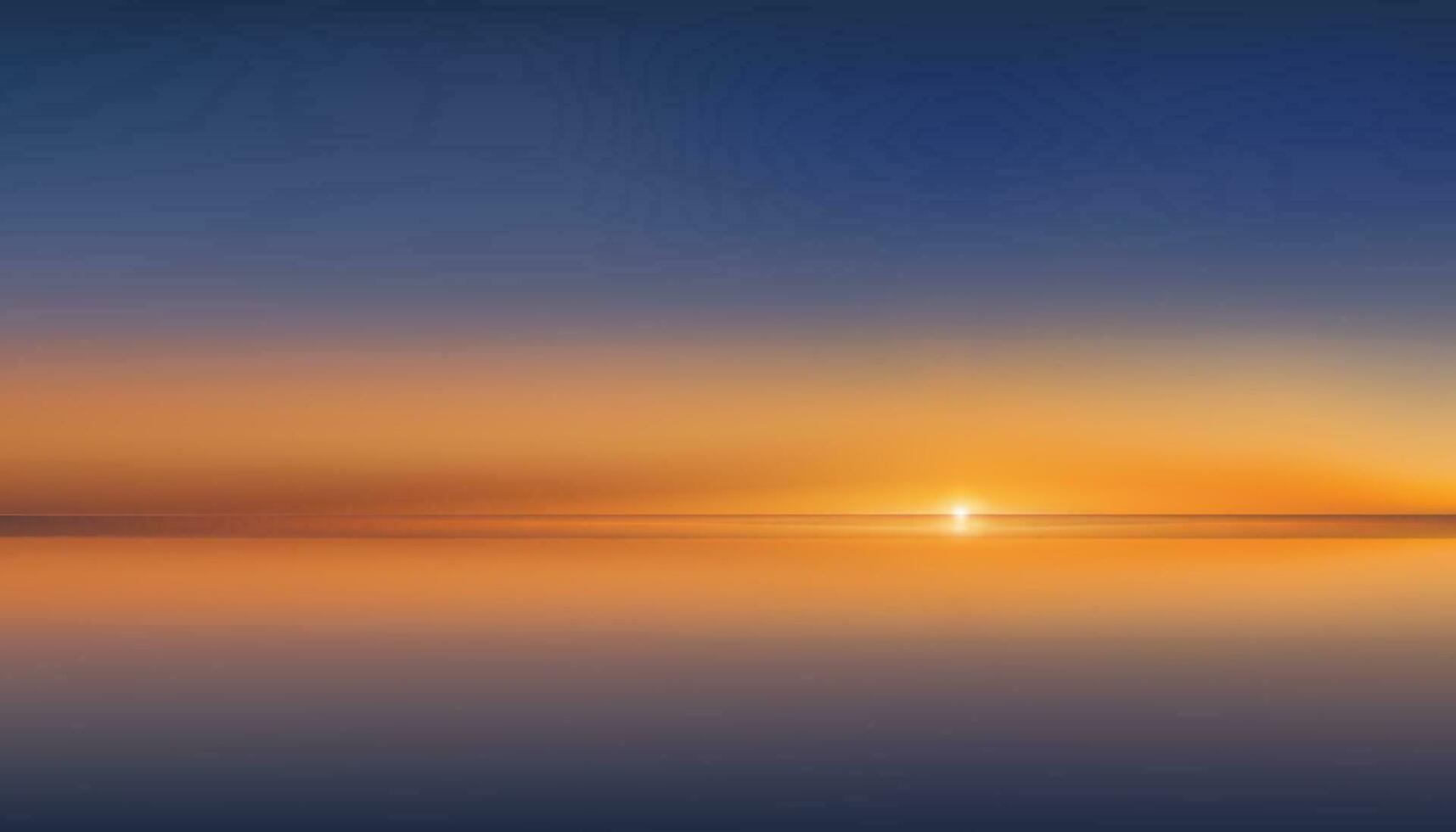 été le coucher du soleil ciel par le mer avec réflexion, lever du soleil avec orange, jaune, bleu ciel, nature paysage d'or heure avec crépuscule crépuscule ciel dans soir après Soleil aube, vecteur horizontal bannière lumière du soleil