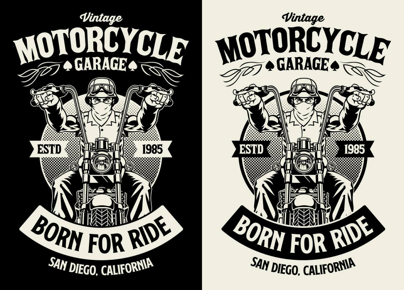 noir et blanc ancien T-shirt conception de moto garage vecteur