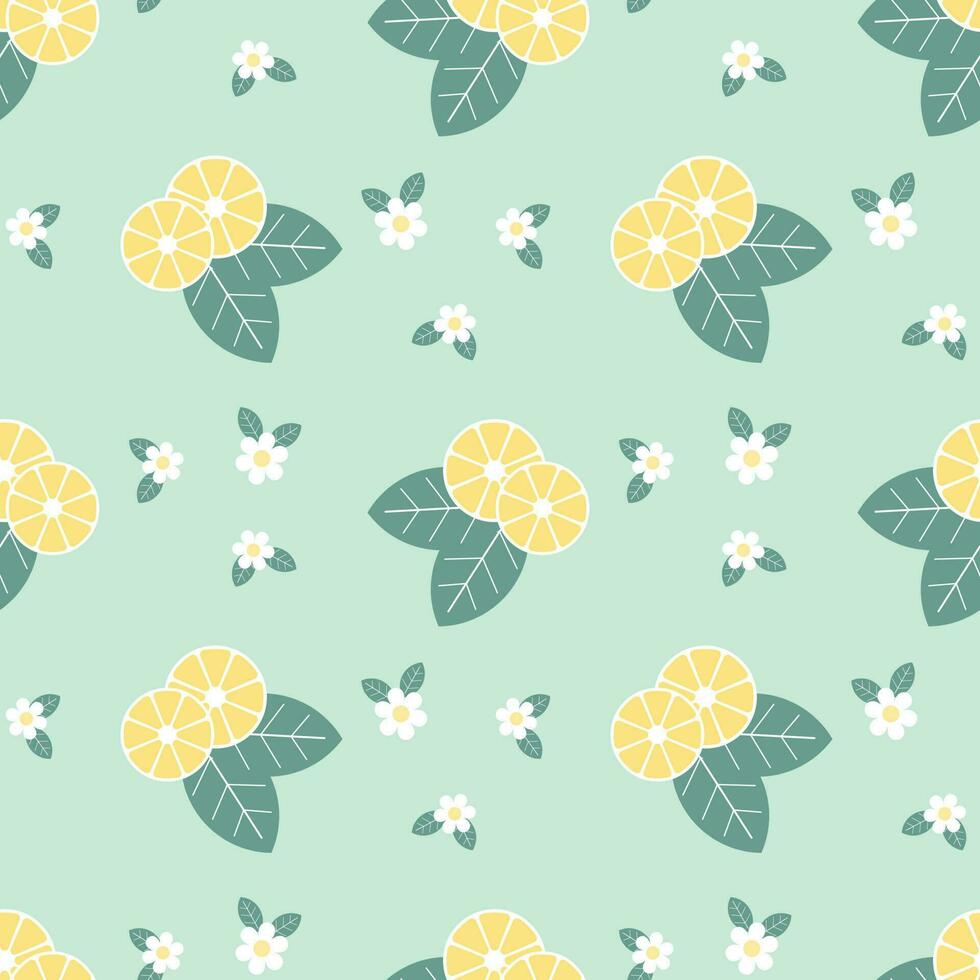 sans couture modèle, menthe feuilles et camomille fleurs avec citron tranches, Haut afficher.imprimer, arrière-plan, vecteur