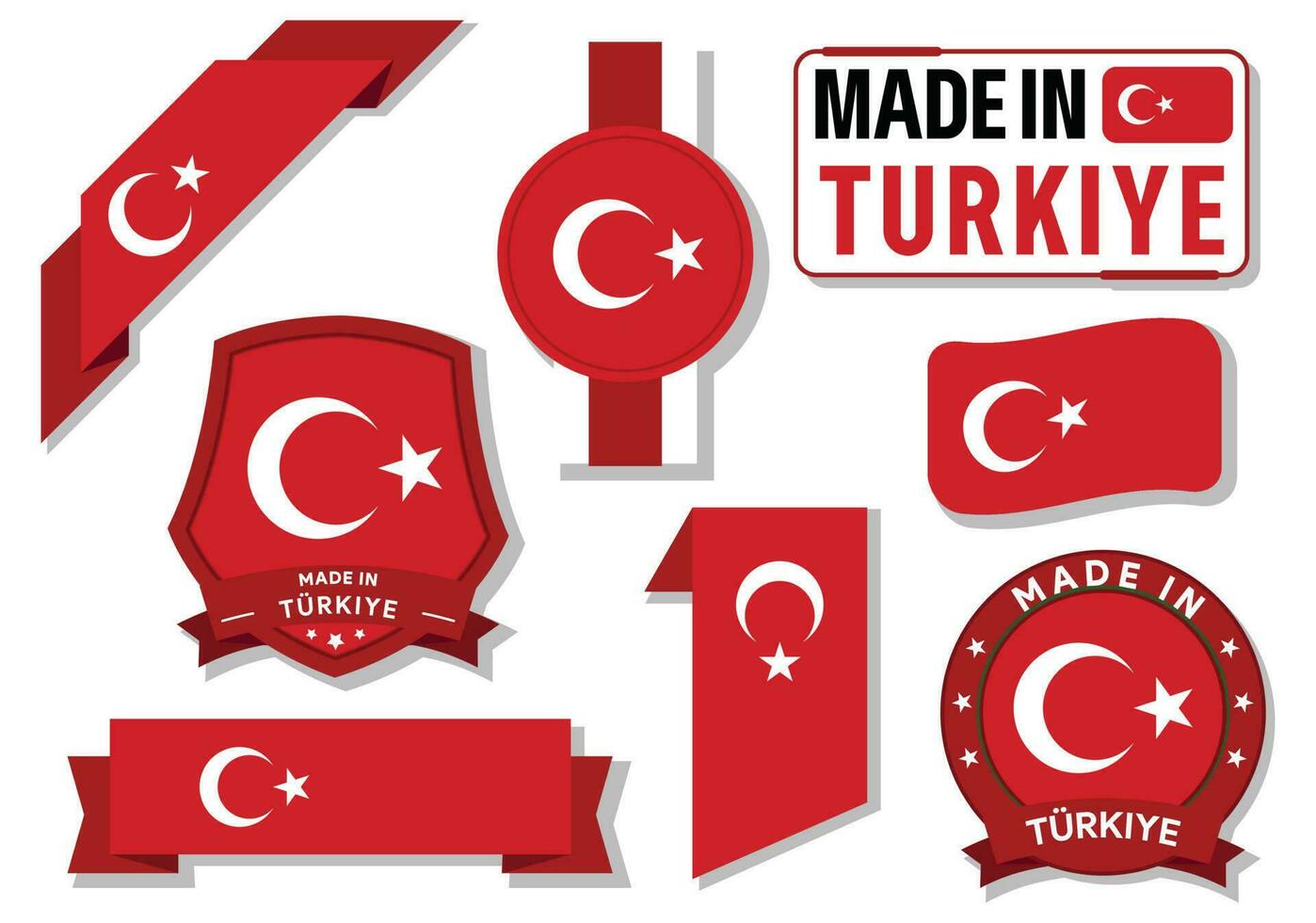 collection de fabriqué dans turc badges Étiquettes turc drapeaux dans ruban vecteur illustration