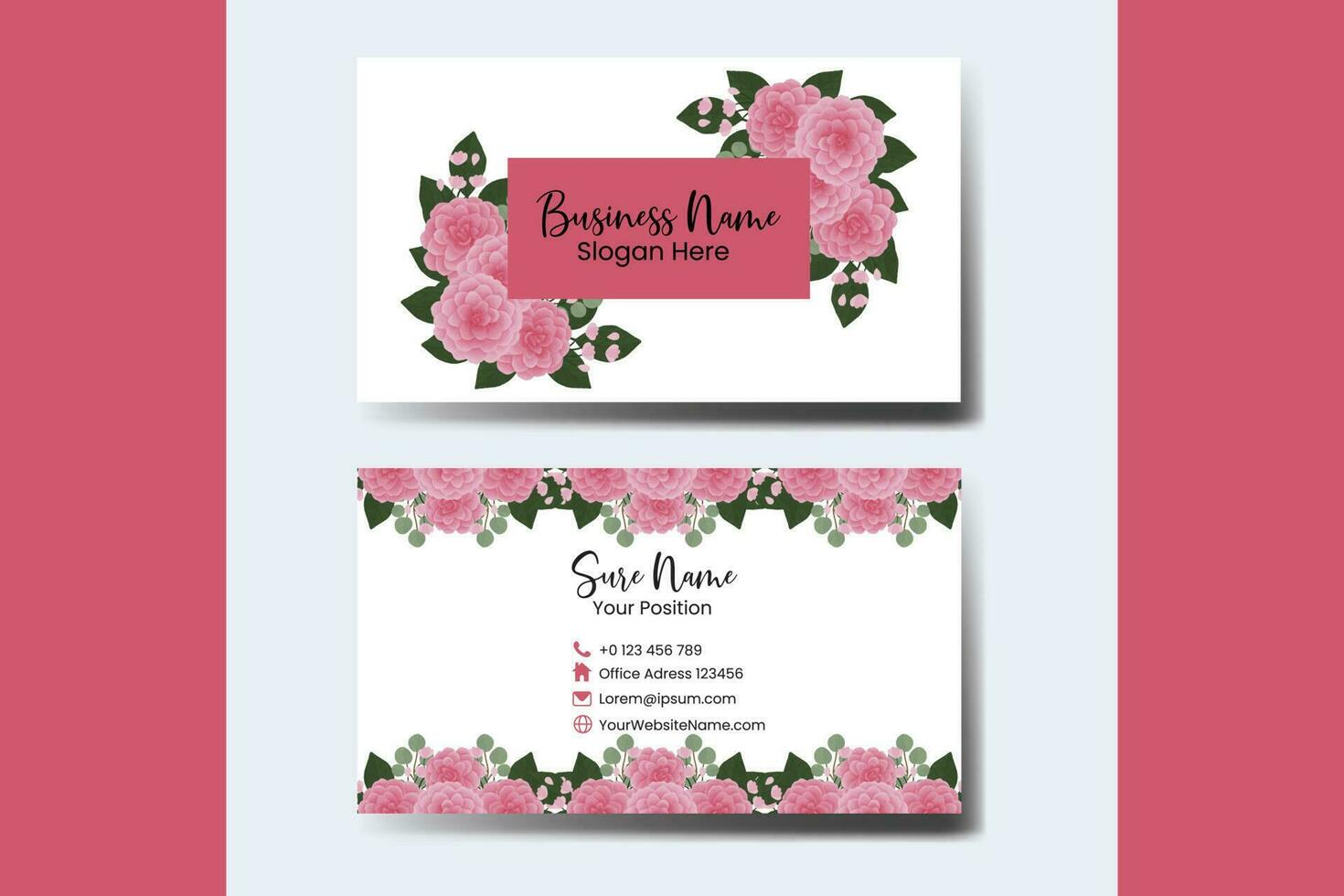 affaires carte modèle rose dahlia fleur .double face rose couleurs. plat conception vecteur illustration. papeterie conception