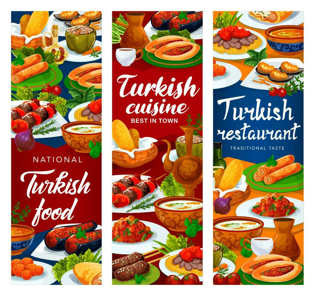 dinde cuisine plats, turc restaurant bannières vecteur
