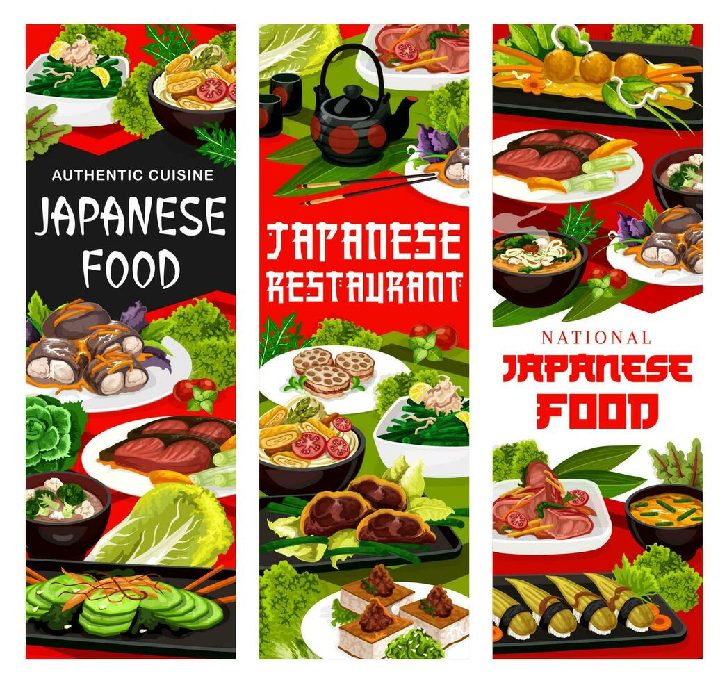 Japonais traditionnel cuisine, asiatique authentique nourriture vecteur