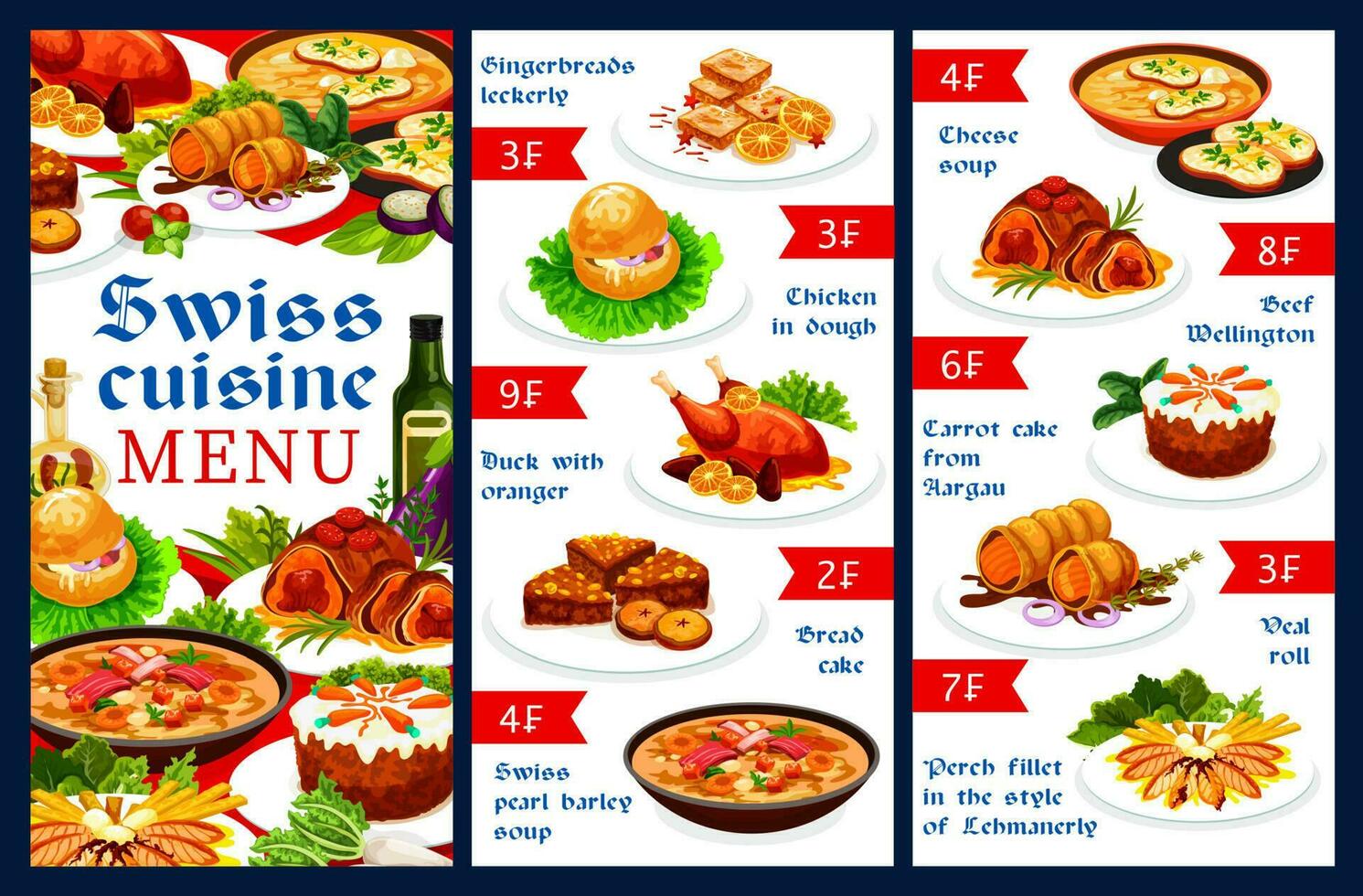 Suisse cuisine restaurant vecteur menu avec vaisselle