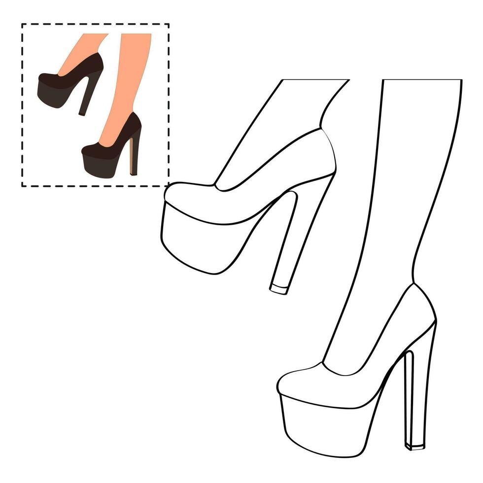 enfants coloration livre pour filles. femelle jambes dans une pose. des chaussures talons aiguilles, haute talons vecteur