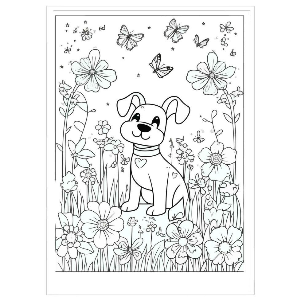 fleur chien coloration livre pages pour adultes vecteur