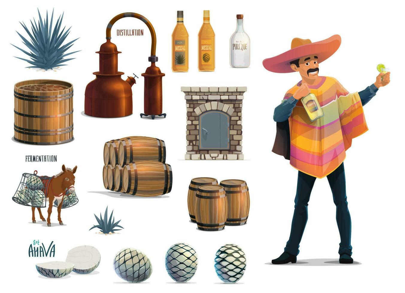 Tequila production, mexicain traditionnel boisson vecteur