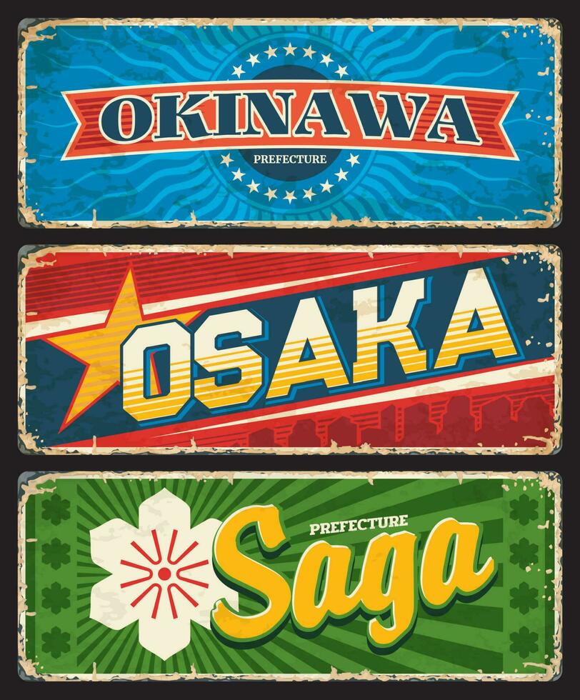 saga, okinawa et Osaka Japon Régions étain assiette vecteur