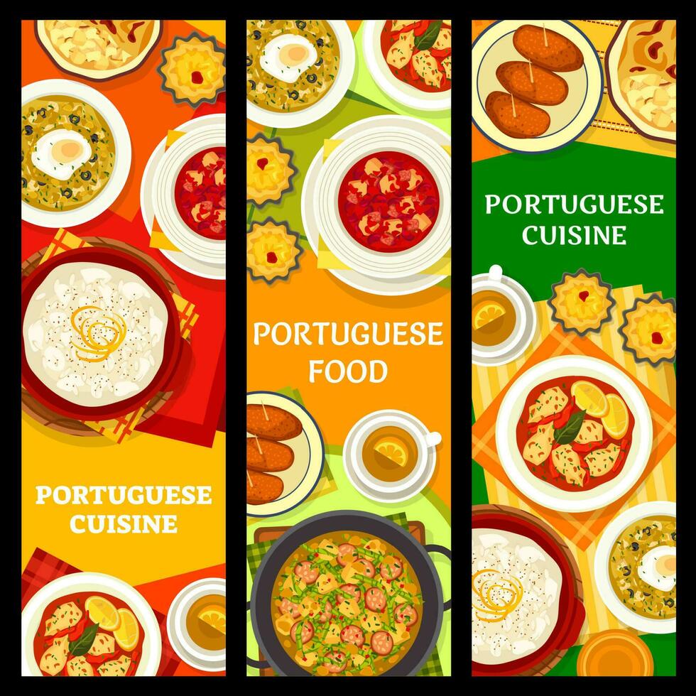 Portugais cuisine bannières, le Portugal nourriture vaisselle vecteur