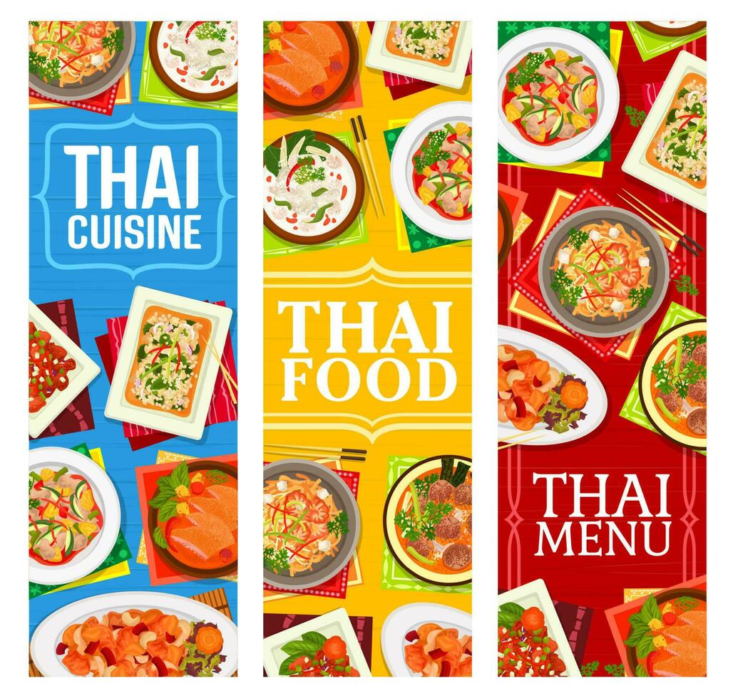 Thaïlande nourriture restaurant vaisselle vecteur affiches