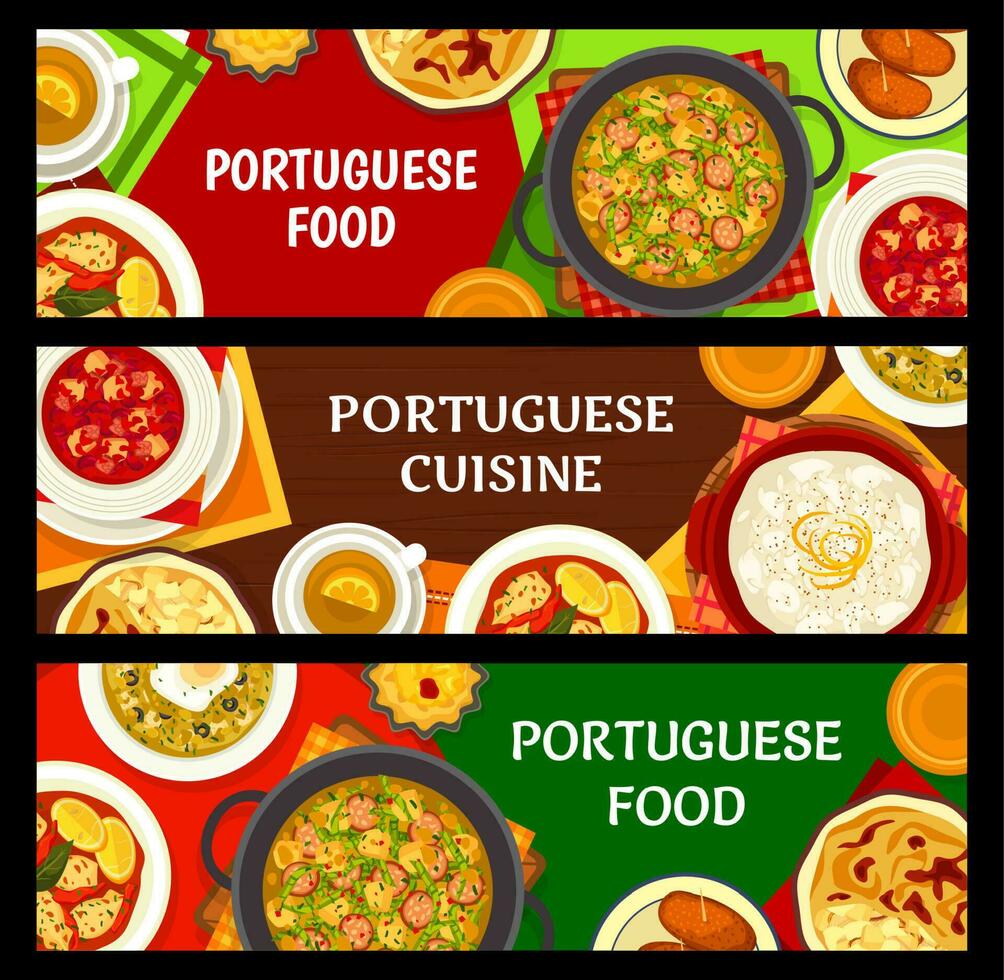 Portugais nourriture bannières, le Portugal cuisine menu vecteur